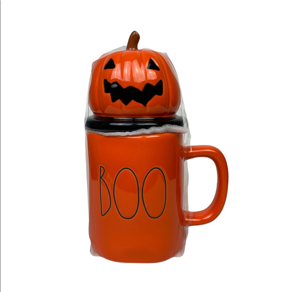🎃🎃NWT Rae Dunn Halloween BOO Orange Pumpkin Topper Mug